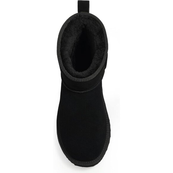 Women Genuine Suede Boots Warm Fuzzy Boots Snow Boots with Fur Lined Black - Picture 5 of 6